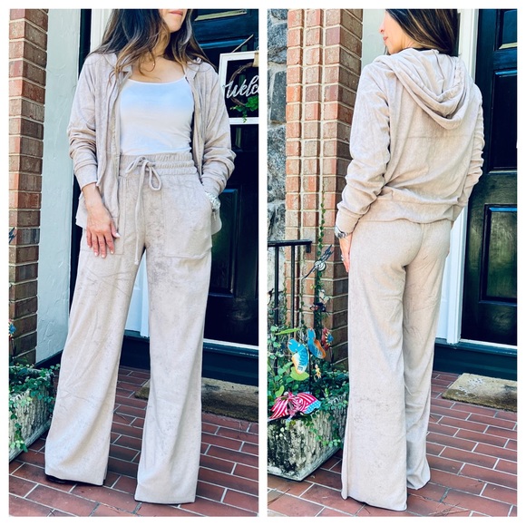 ShopEvelynne Pants - #02 FABULOUS TERRY ZIP UP HOODIE JACKET & WIDE LEG PANTS SET
